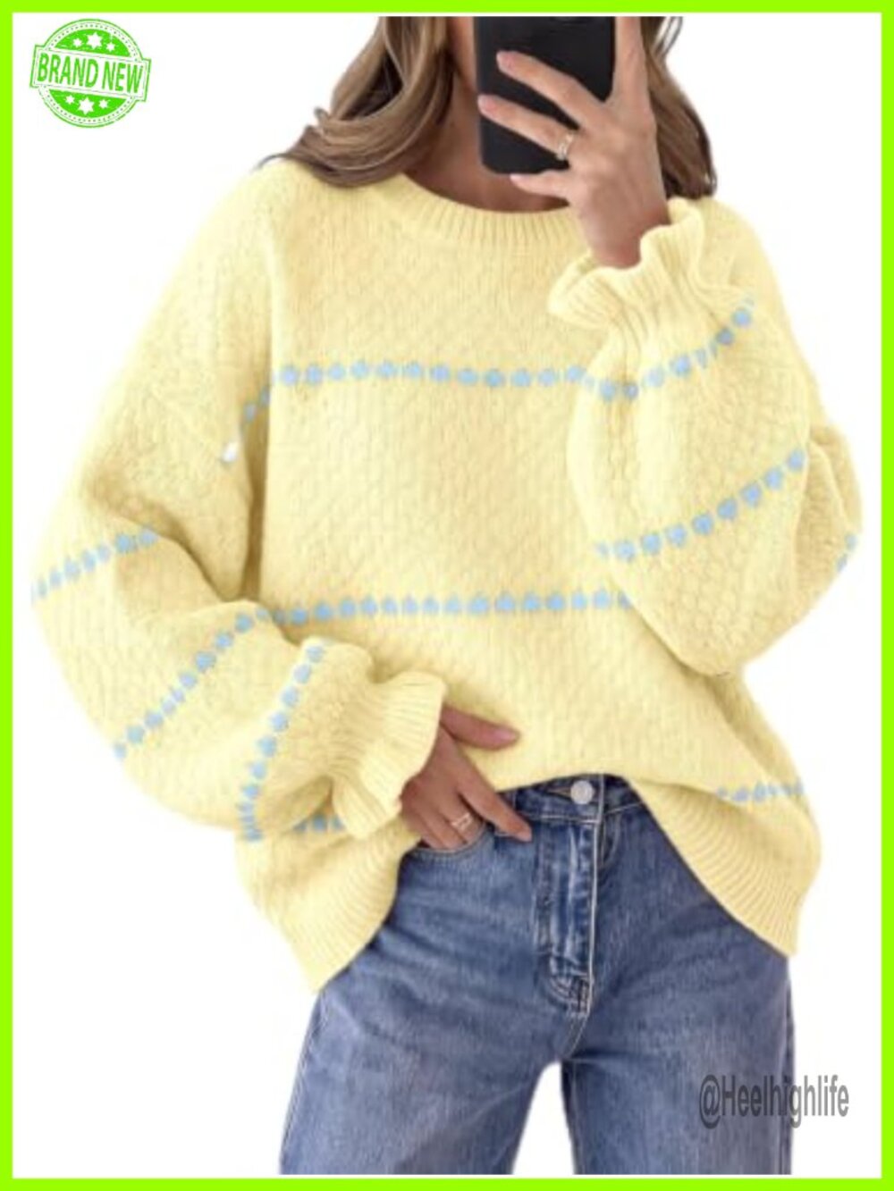 Women's Ruffle Heart Oversized Chunky Knit Pullover Sweater